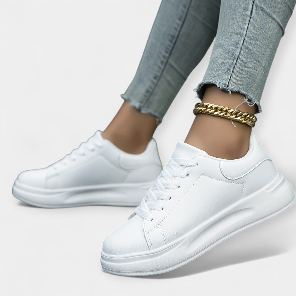 Stela - Białe Skórzane Buty Sportowe