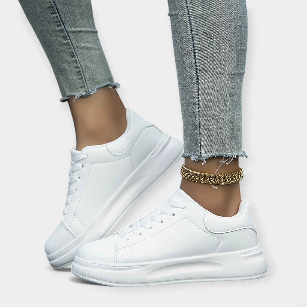 Stela - Białe Skórzane Buty Sportowe