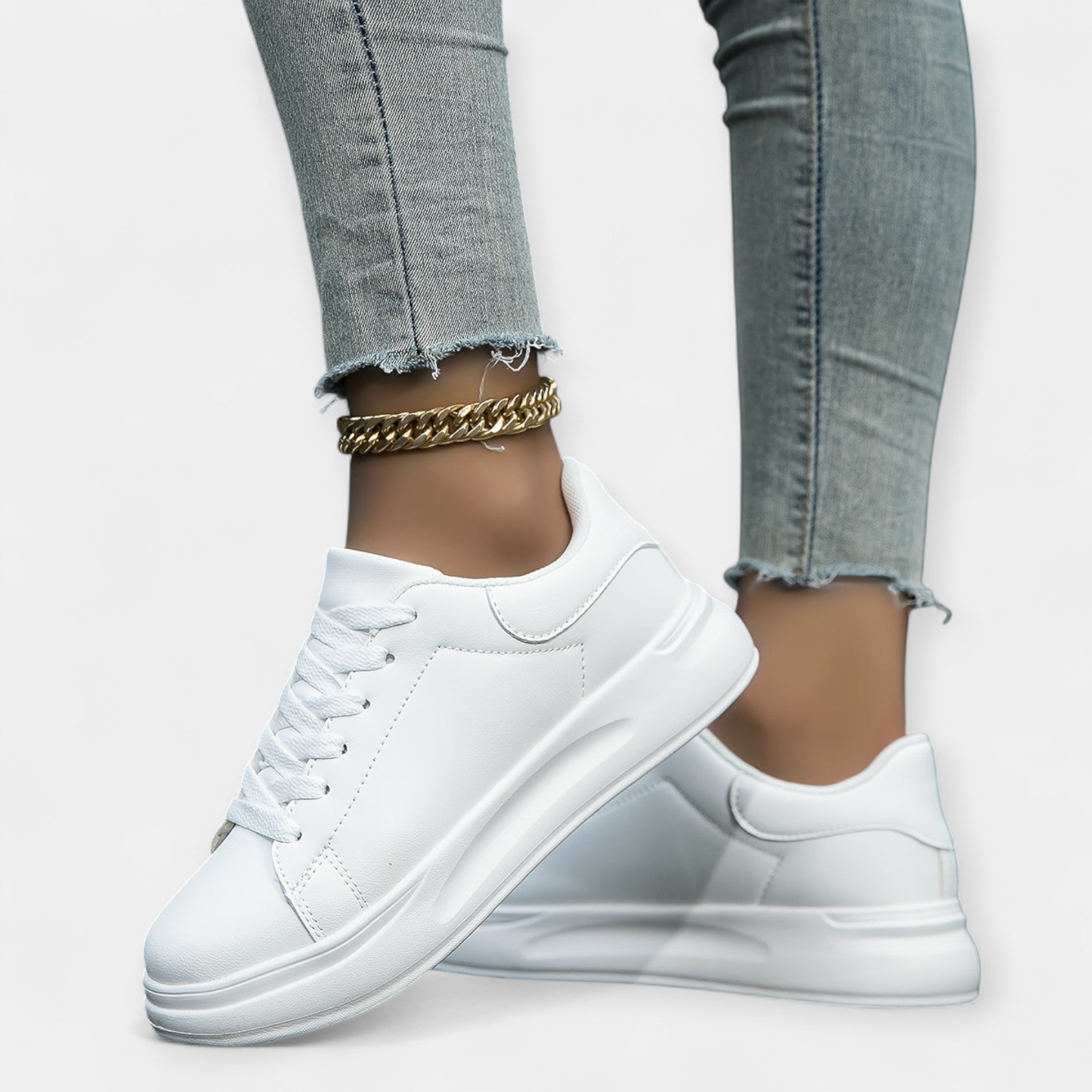 Stela - Białe Skórzane Buty Sportowe