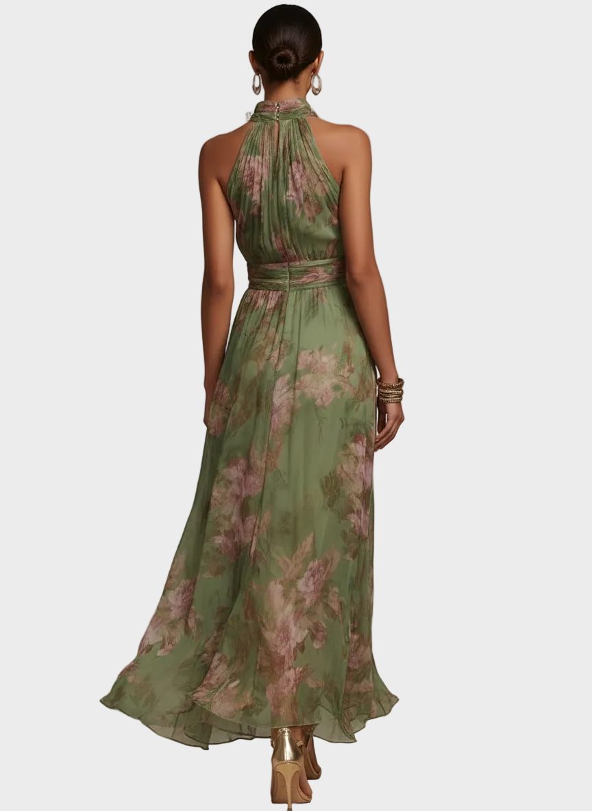 Livia - Elegancka Maxi Sukienka Halter w Kwiaty