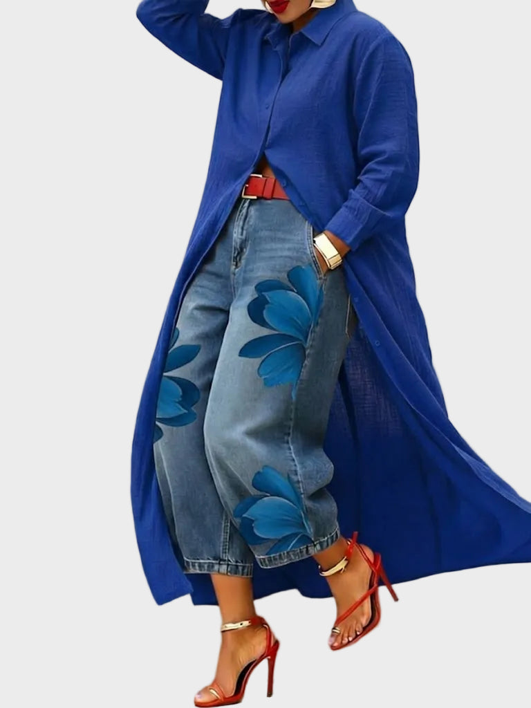 Daniella - Sukienka lniana & Kwiatowy zestaw denim