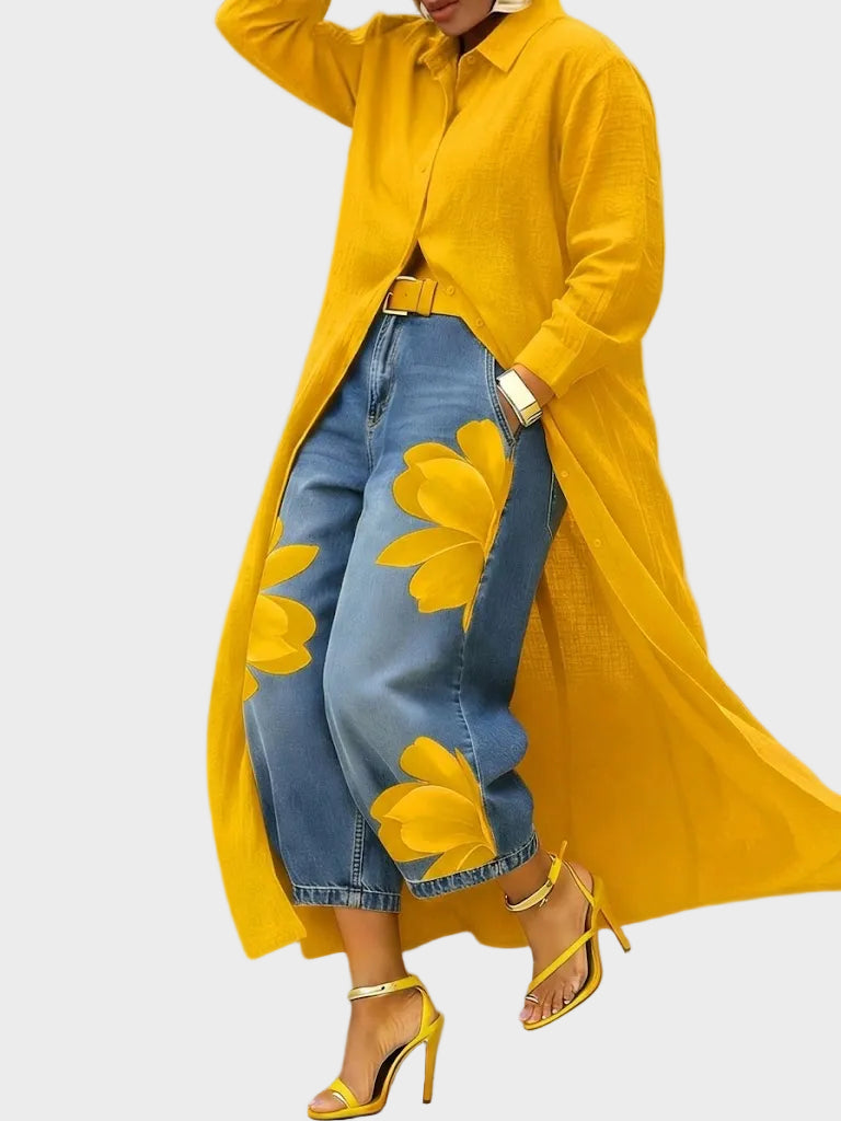 Daniella - Sukienka lniana & Kwiatowy zestaw denim